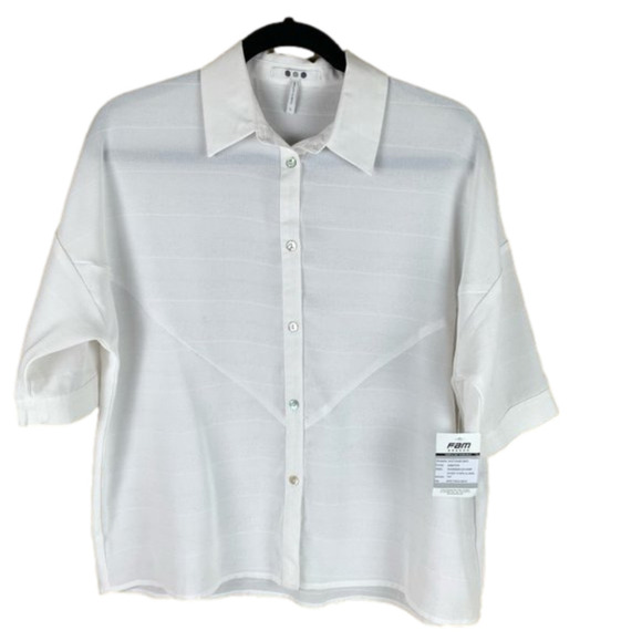 THREE Dots I Oversized Short Sleeve Button up Blouse NWT - Picture 1 of 8